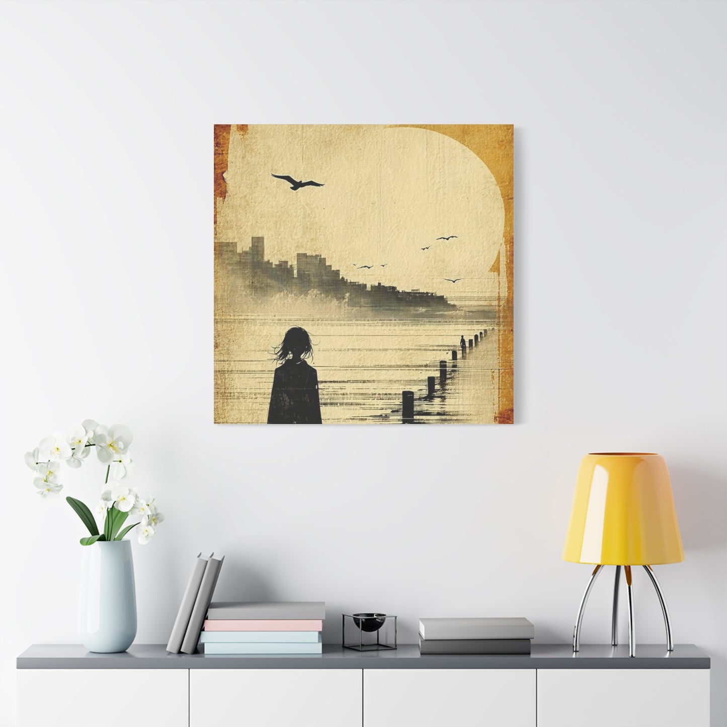Girl on a Pier Abstract Art