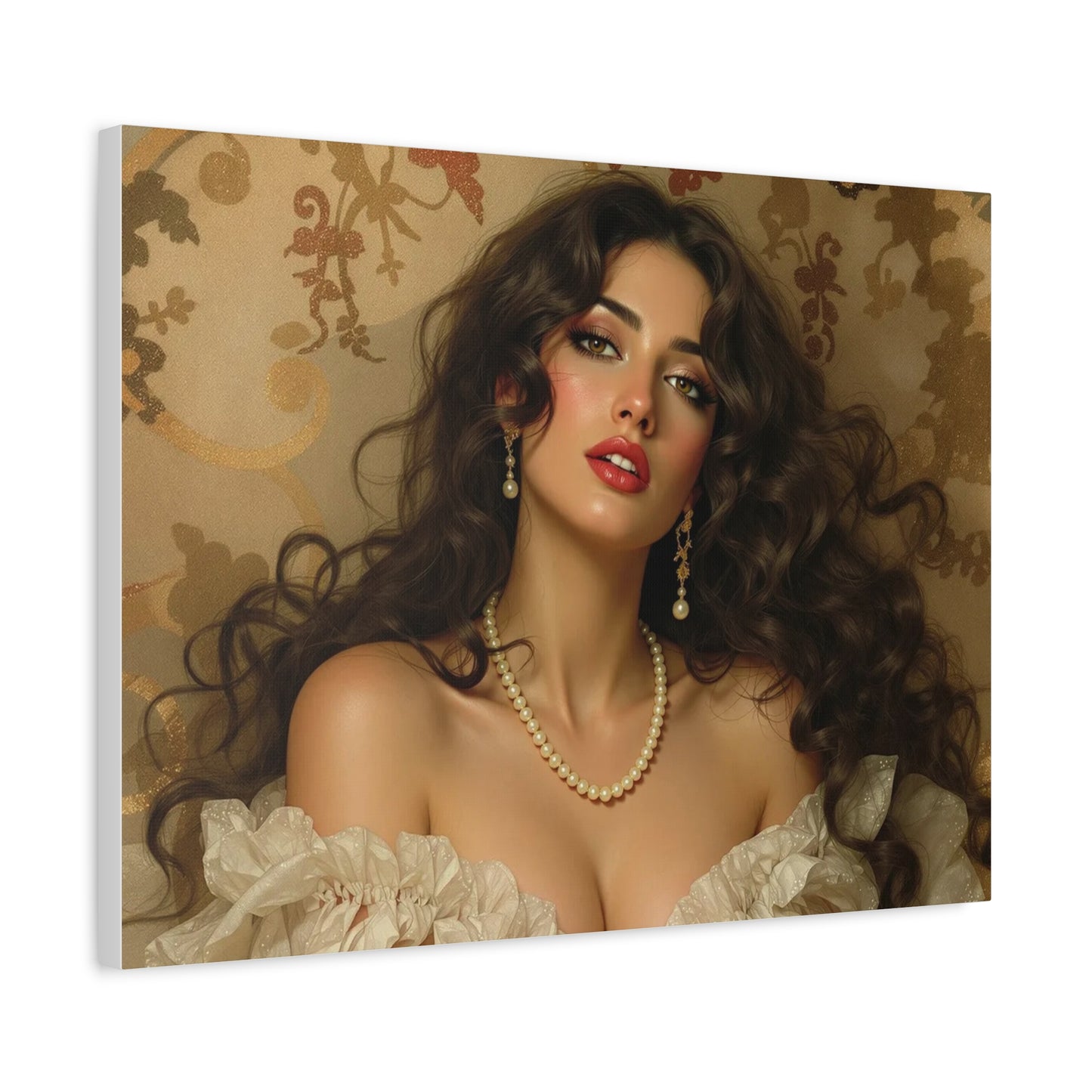 Canvas Print - Brunette Woman With Pearls