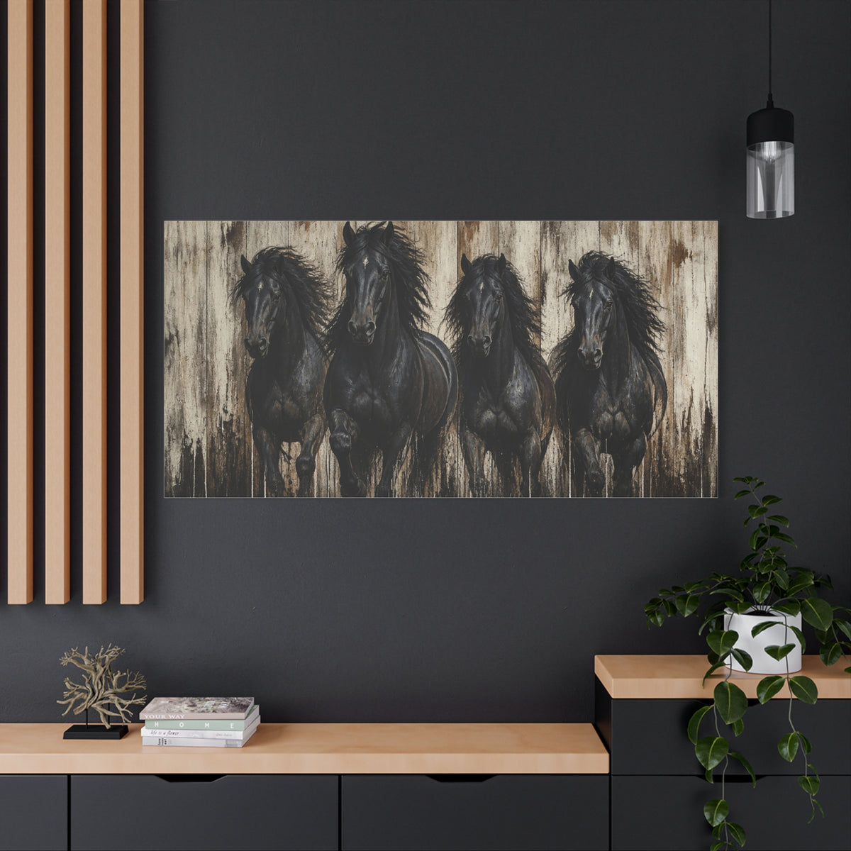Black Horses Matte Canvas Wall Art — Stretched 1.25"