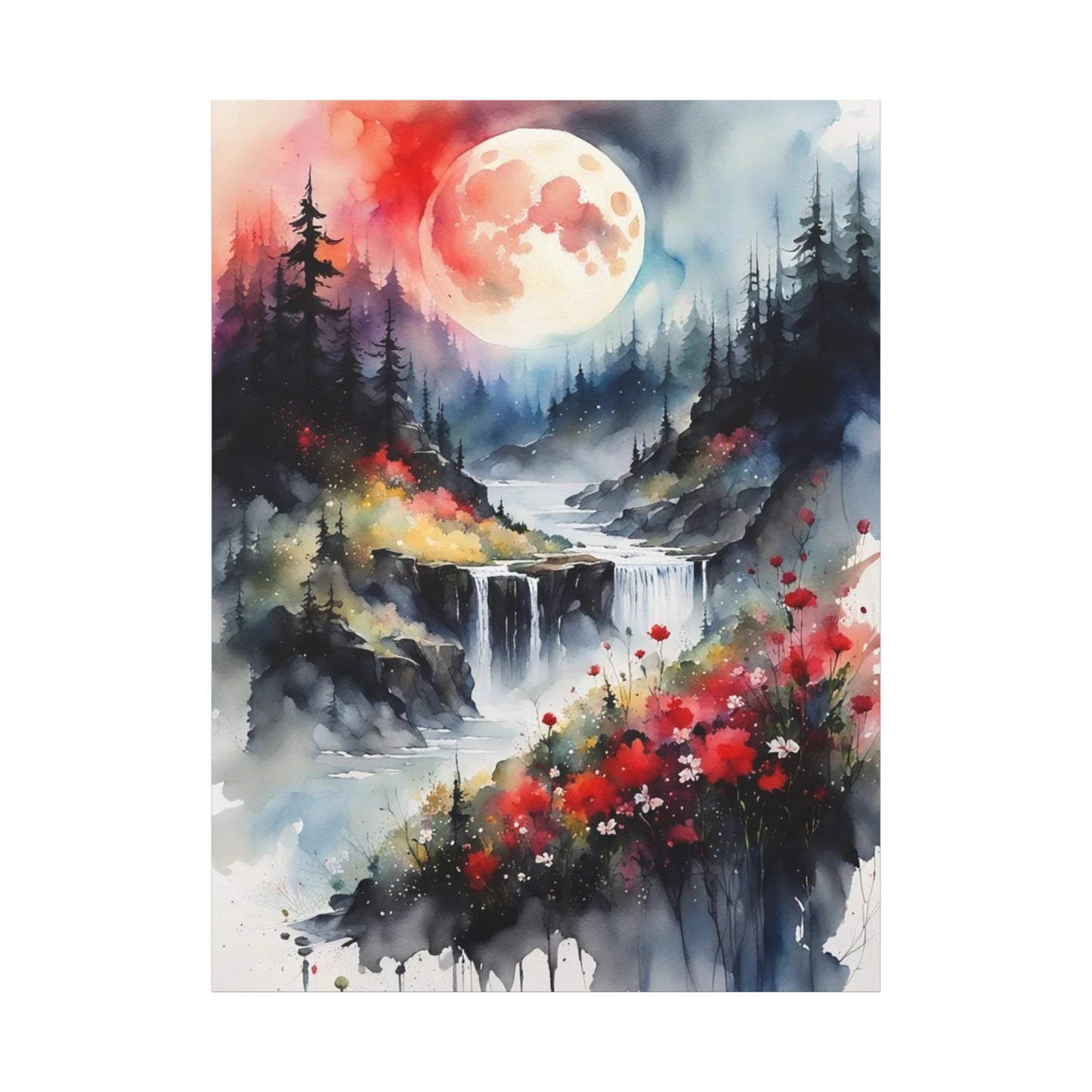 Moon Over the Stream Abstract Art