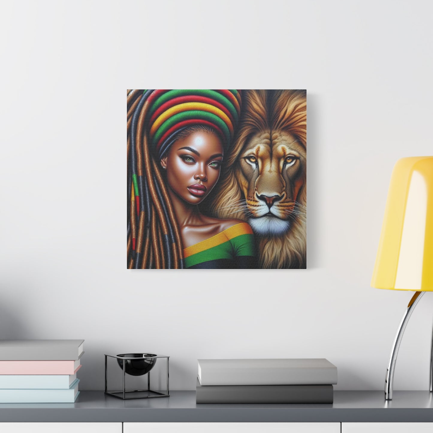 Beautiful Black Woman and Her Lion Canvas Art