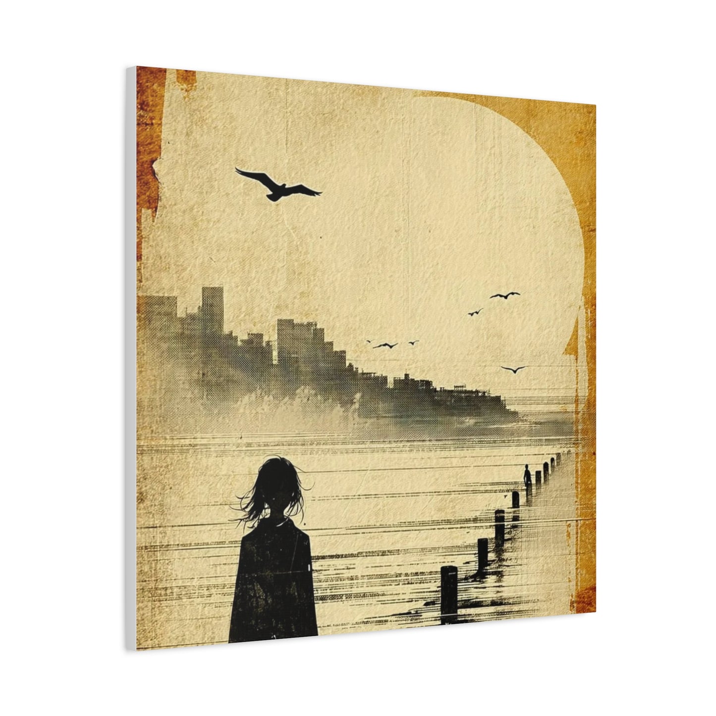 Girl on a Pier Abstract Art