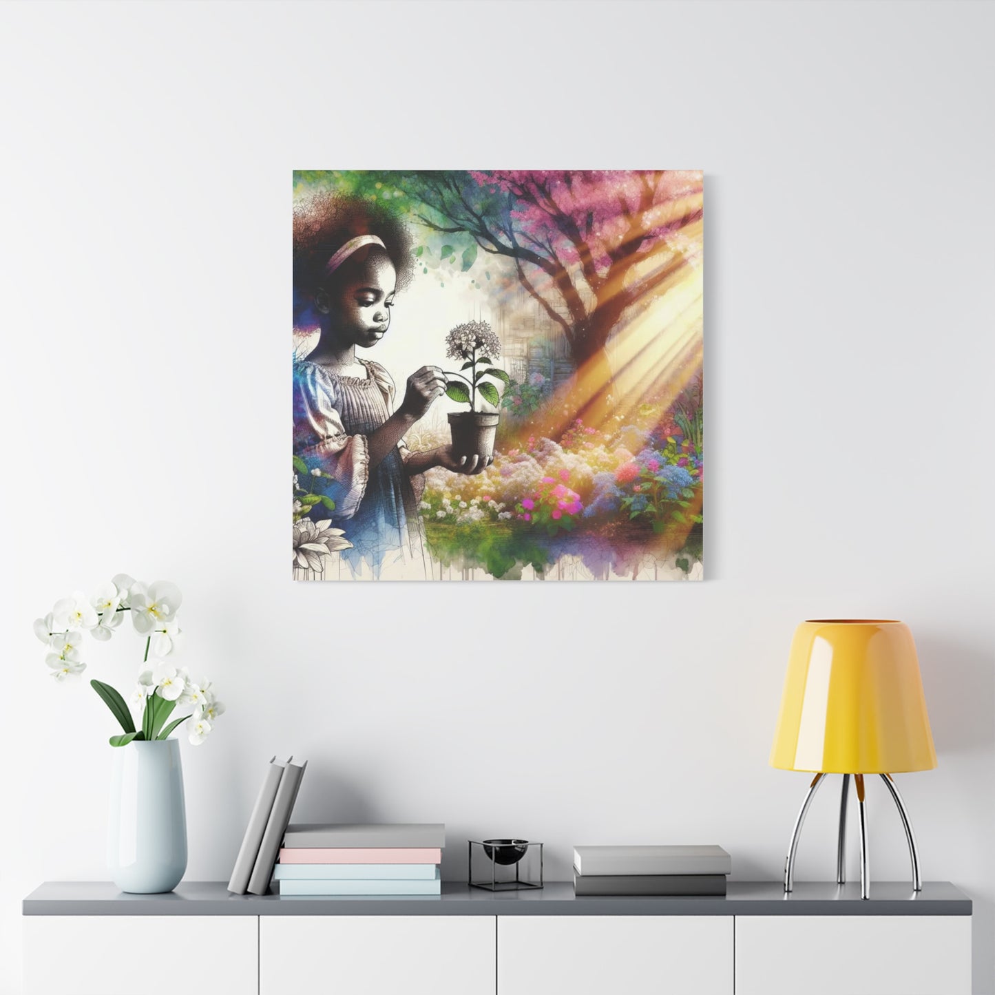 Black Child in Garden Canvas Art