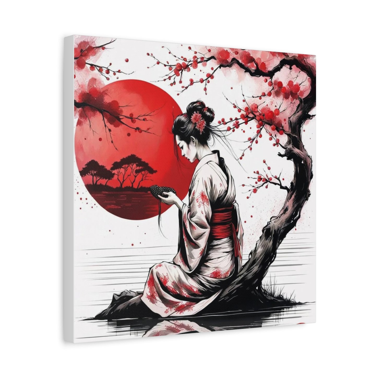Geisha by the Tree Asian Abstract Art
