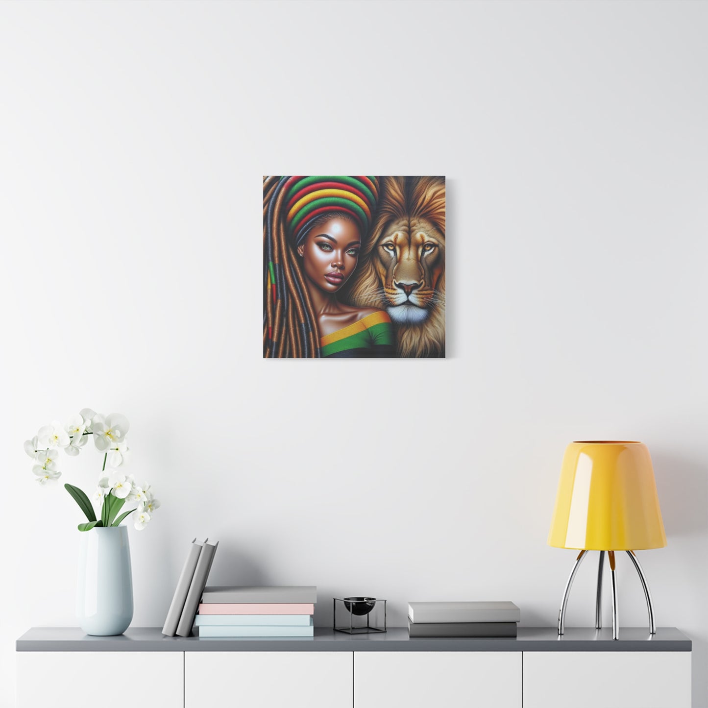 Beautiful Black Woman and Her Lion Canvas Art