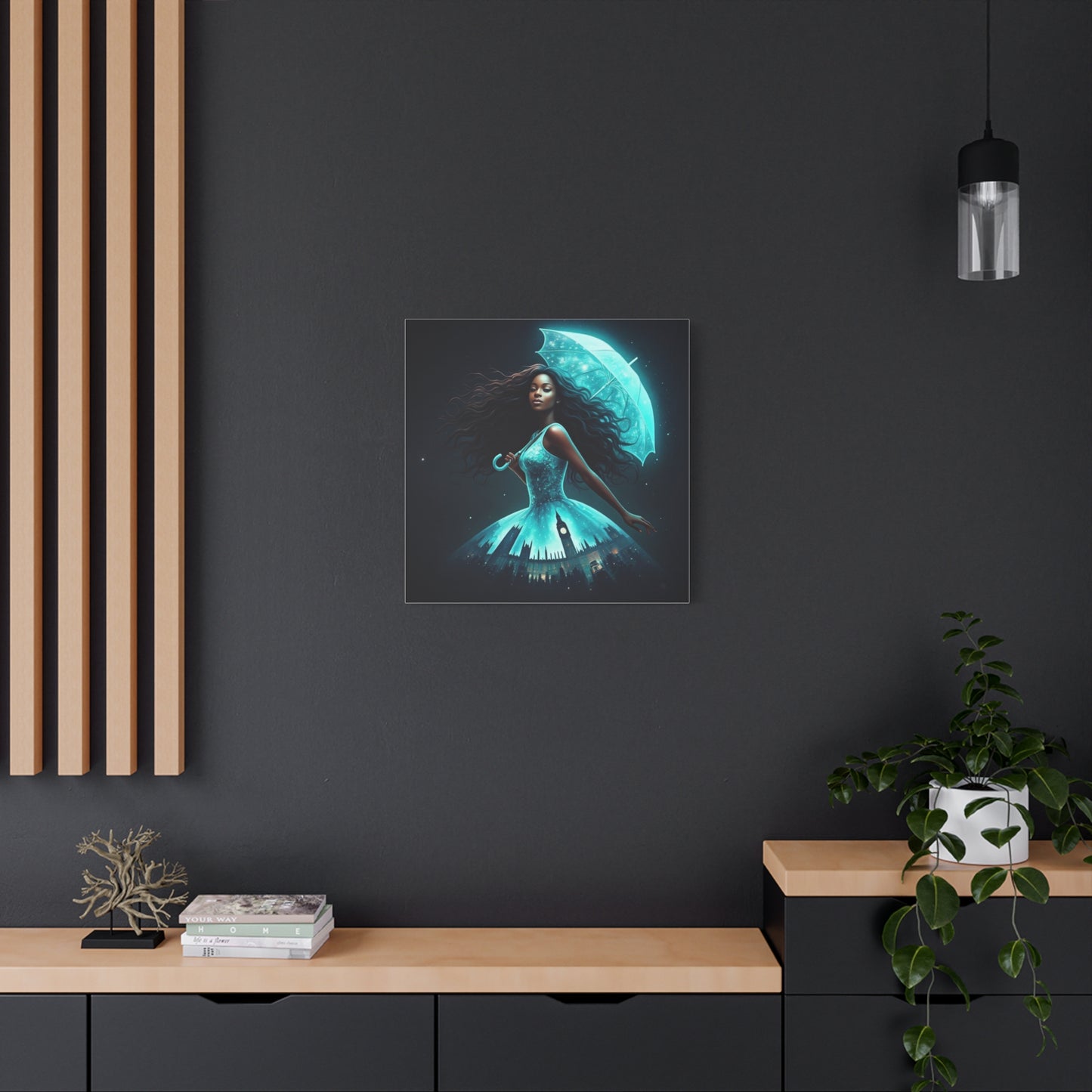 Beautiful Black Woman w Umbrella Canvas Art