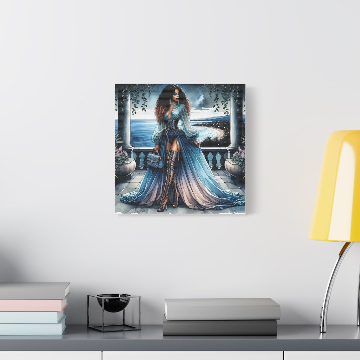 Beautiful Black Woman in Blue Canvas Art