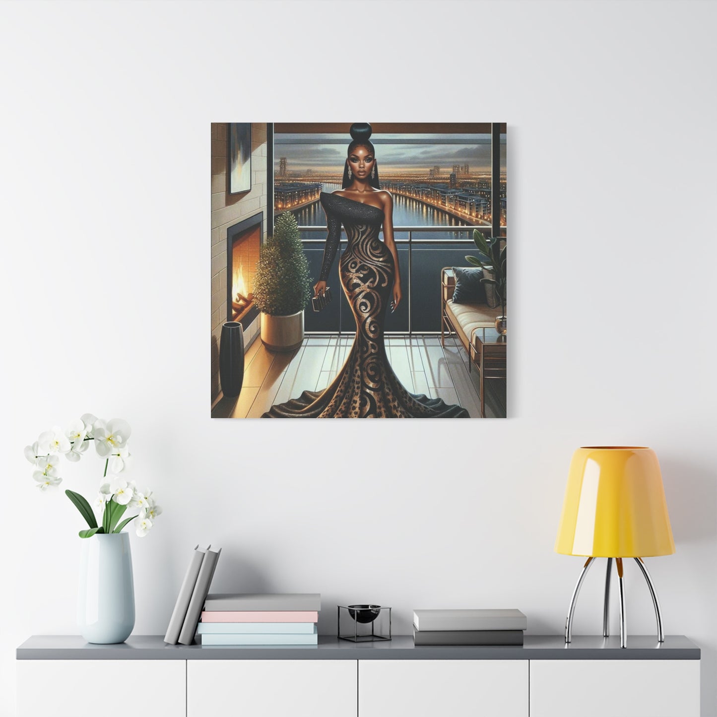 Elegant Woman Black Canvas Art