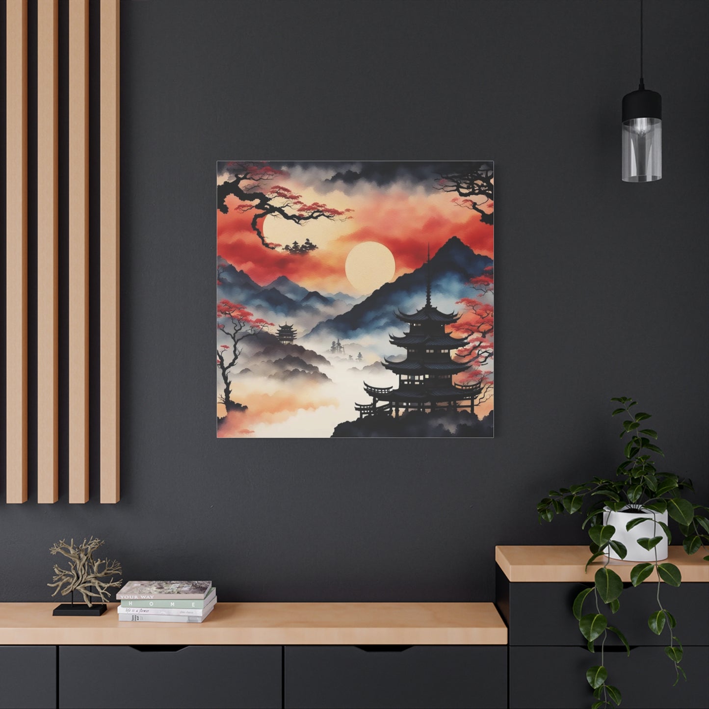 Sunset over the Mountains Asian Abstract Art