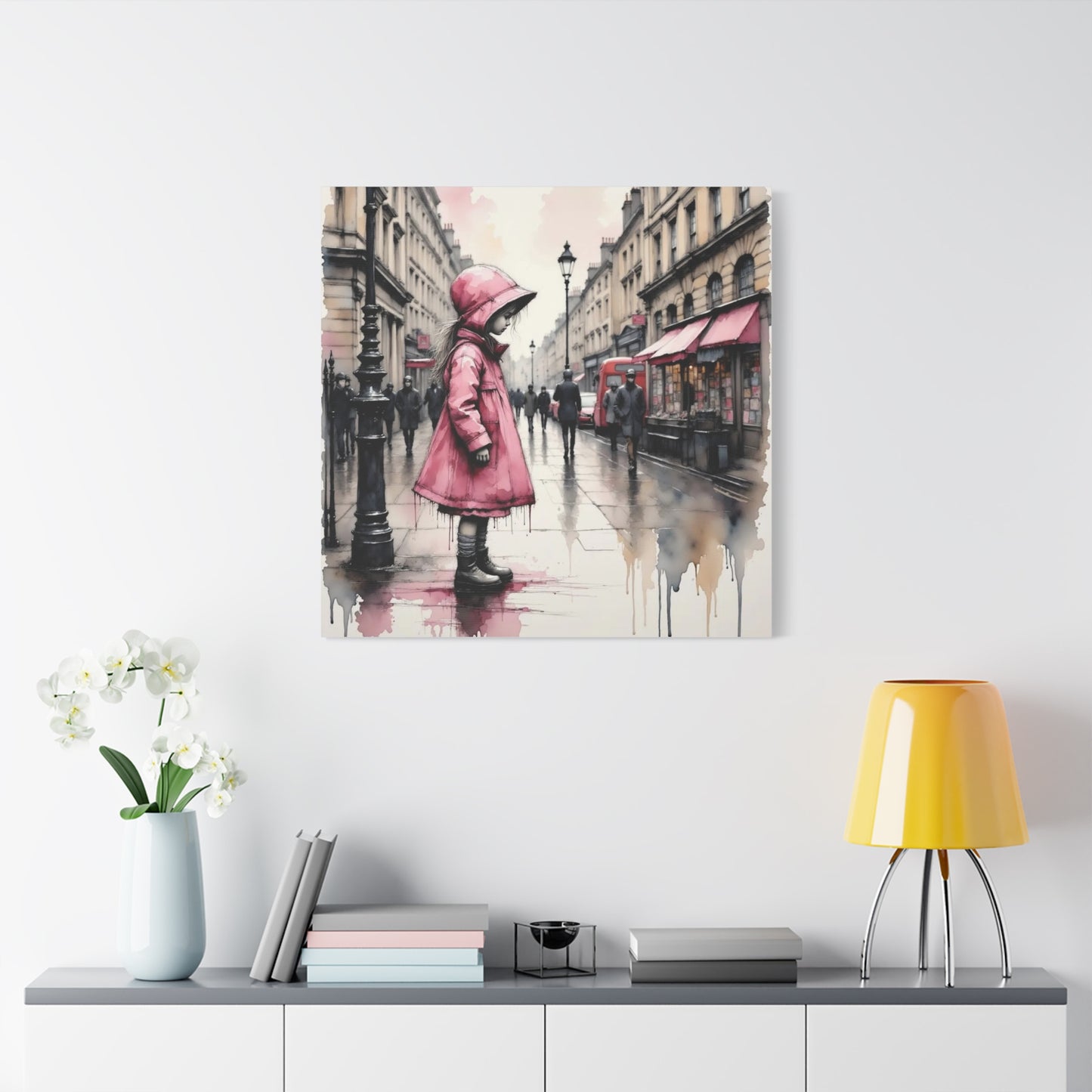 Girl in a Pink Raincoat Abstract Art