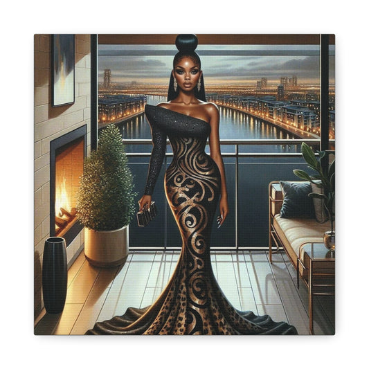 Elegant Woman Black Canvas Art