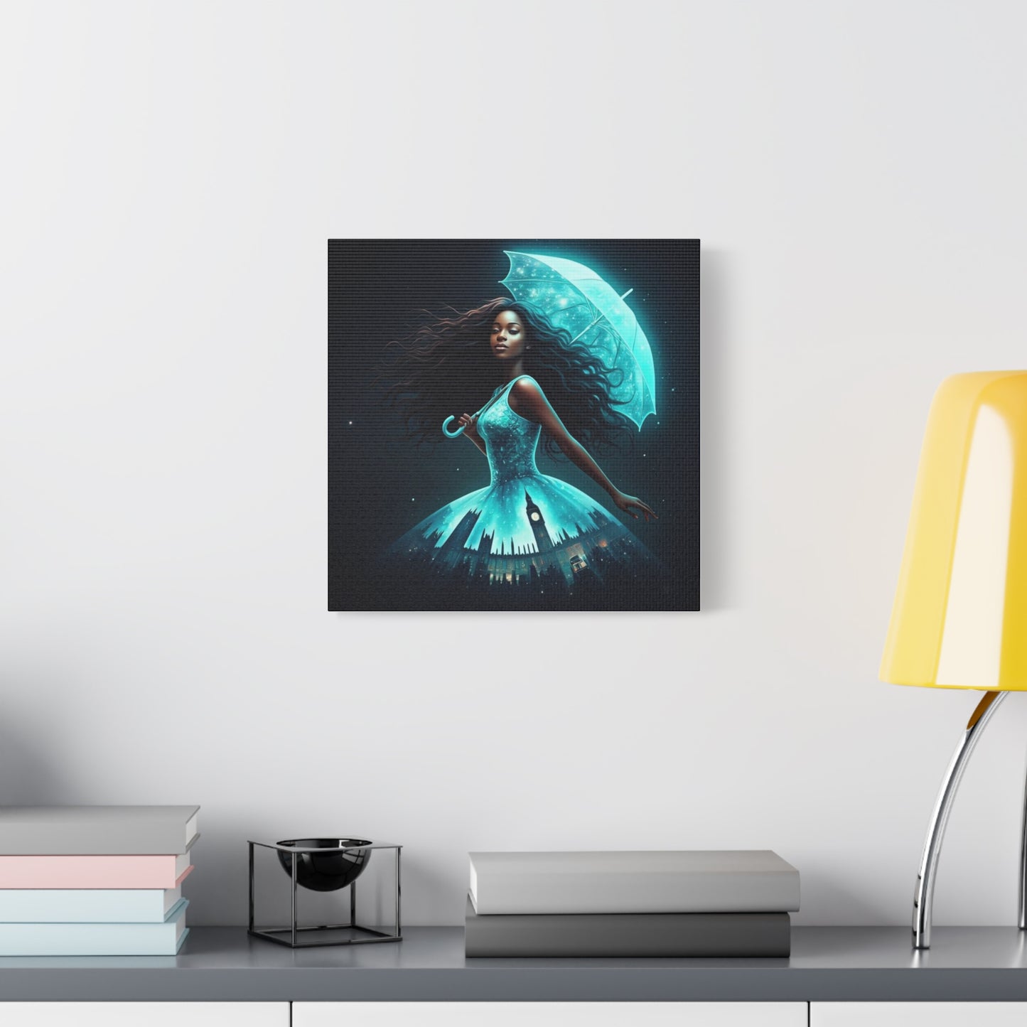 Beautiful Black Woman w Umbrella Canvas Art