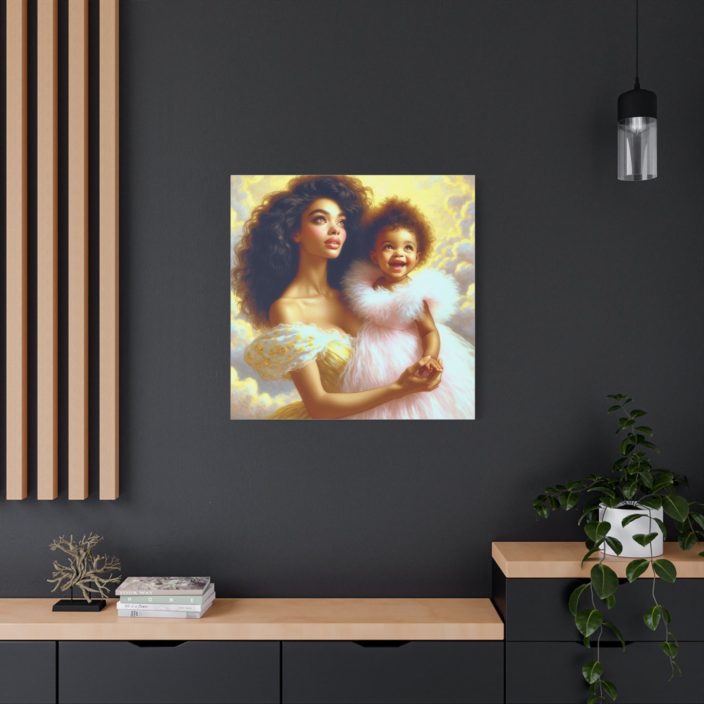 Mother and Daughter Black Canvas Art