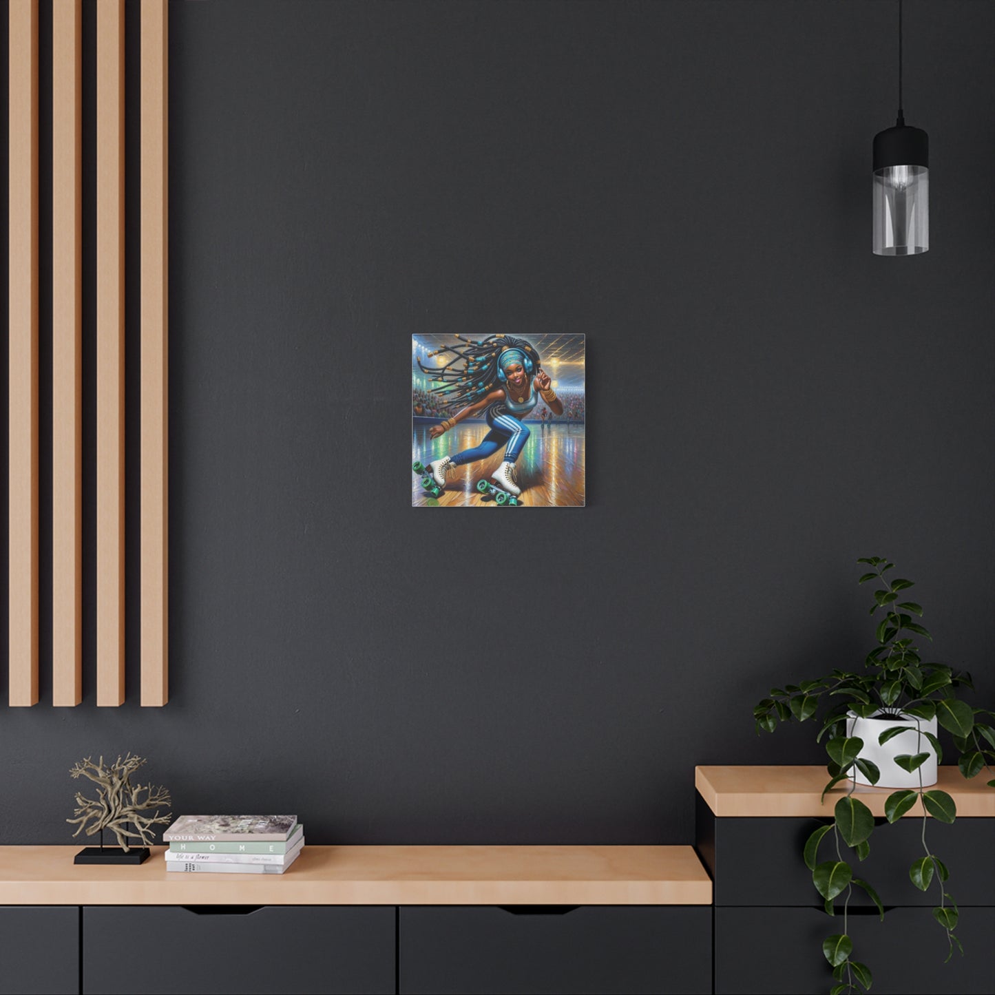 Beautiful Black Woman Roller Skating Canvas Art