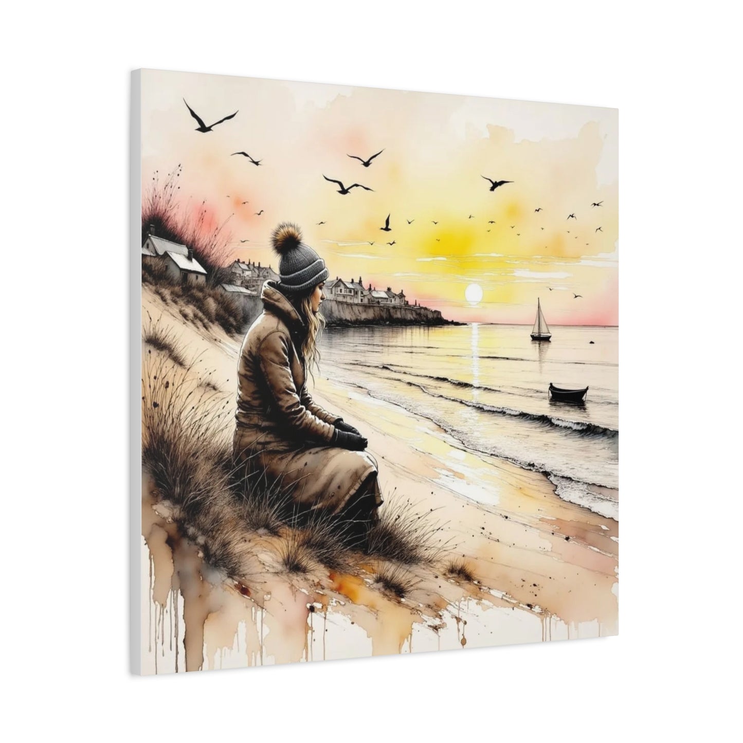 Girl on the Beach in the Winter Abstract Art