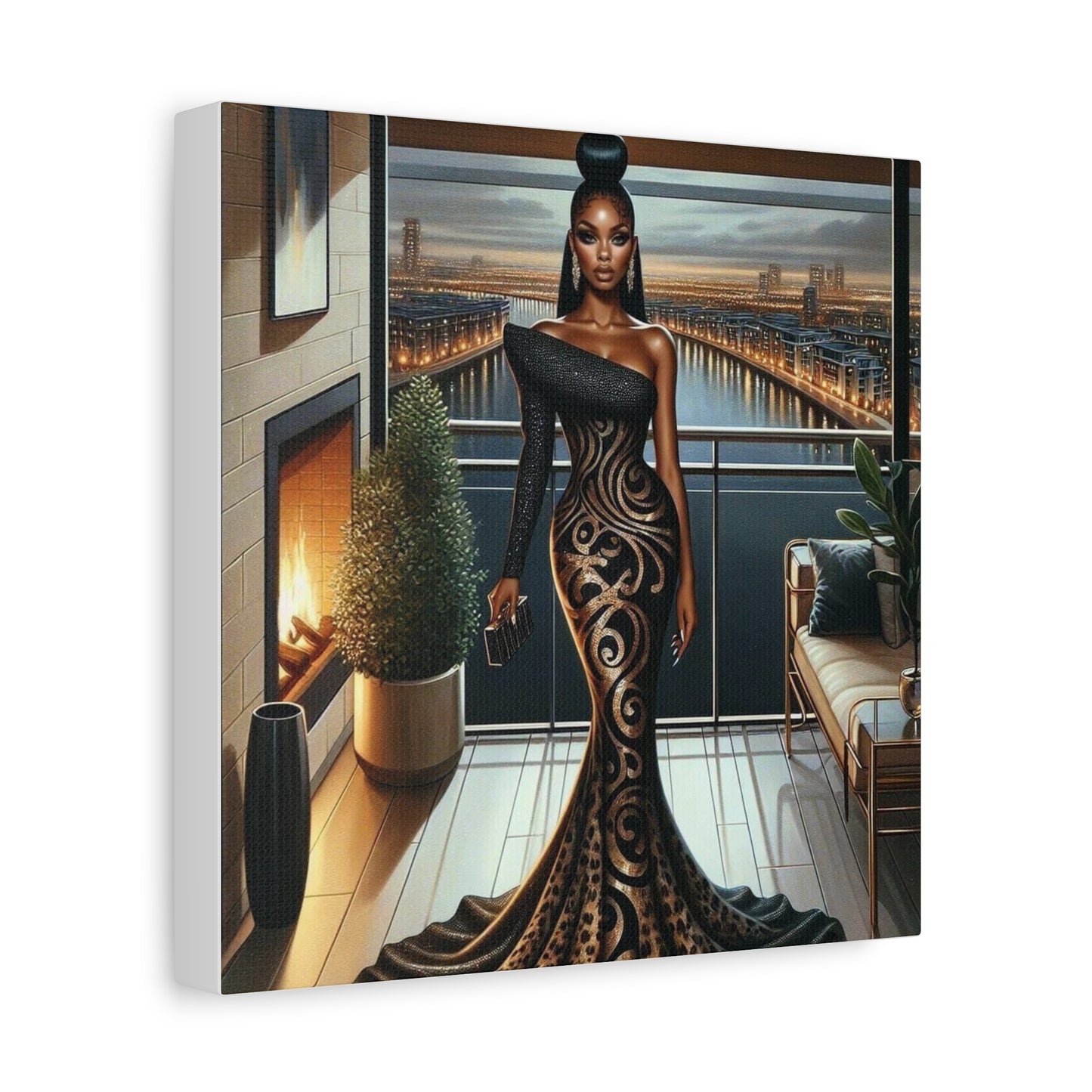 Elegant Woman Black Canvas Art