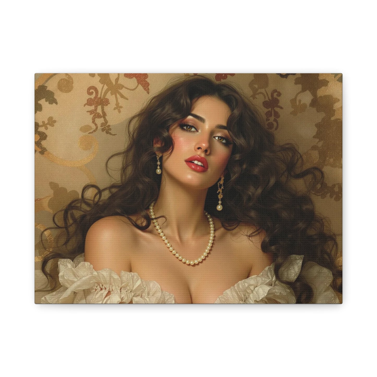 Canvas Print - Brunette Woman With Pearls