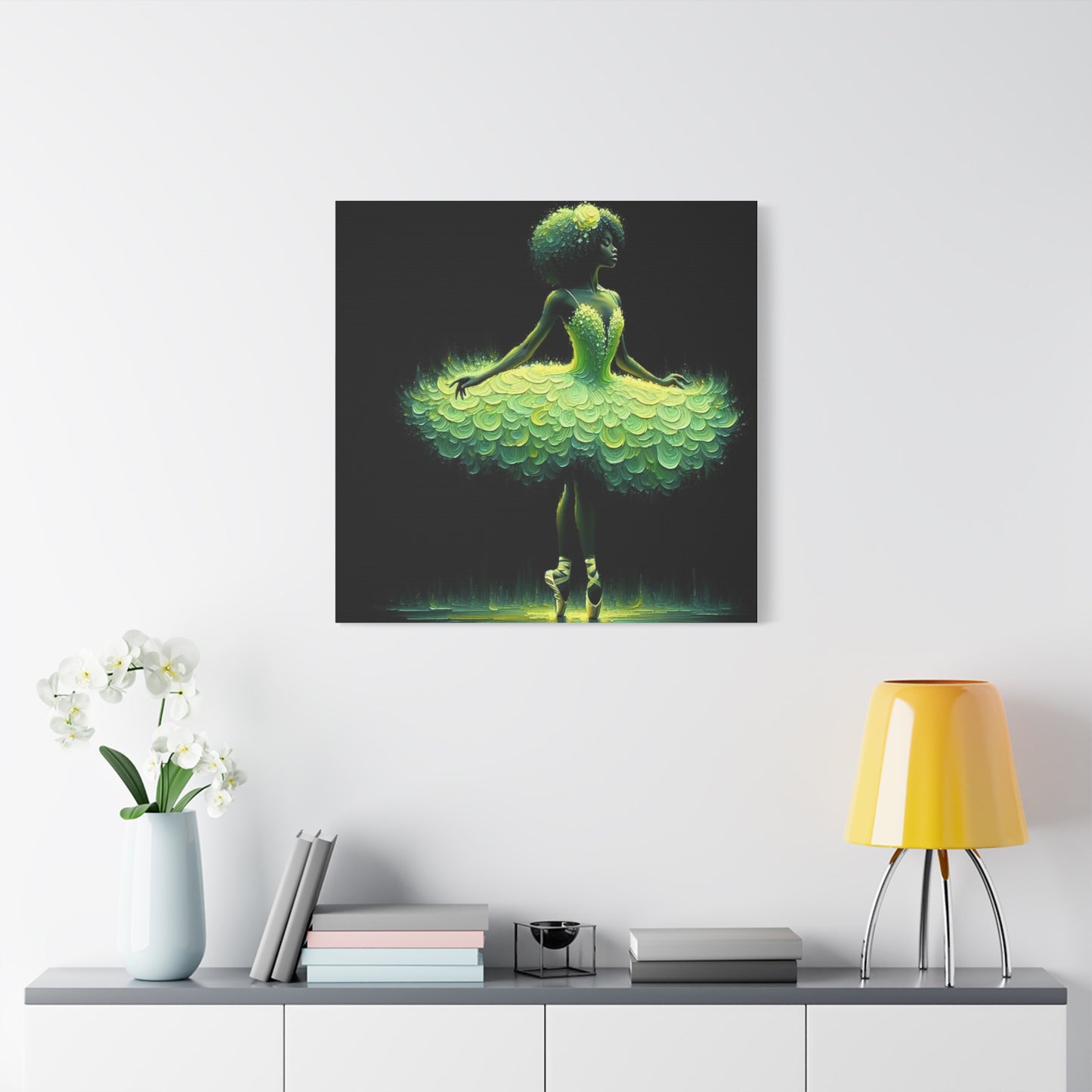 Beautiful Black Ballerina in Yellow Canvas Art
