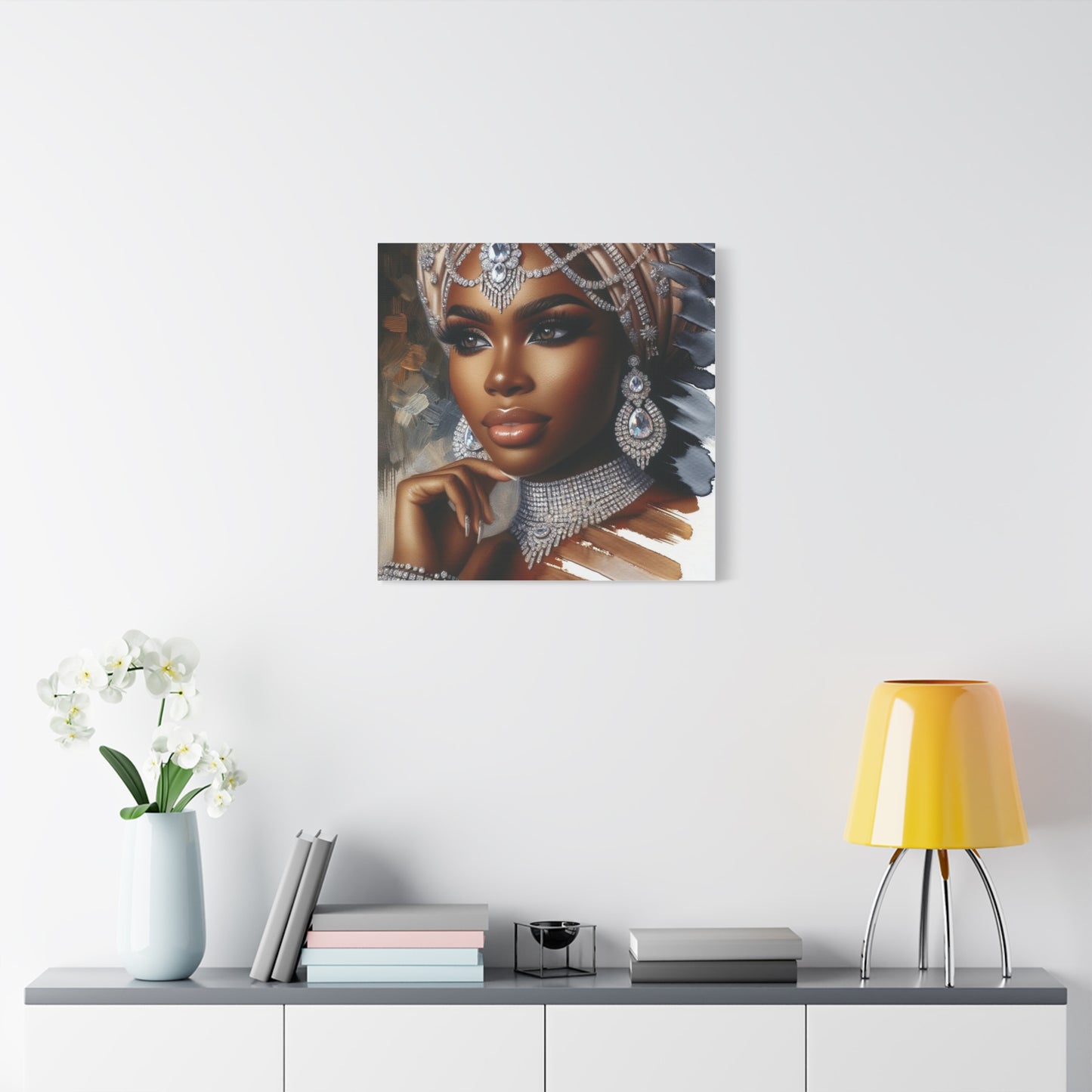 Beautiful Black Woman w Diamonds Canvas Art