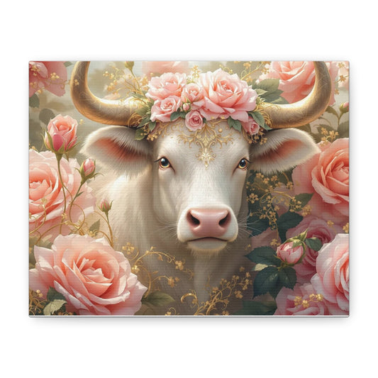 Canvas Print - Pink Rose Cow Picture