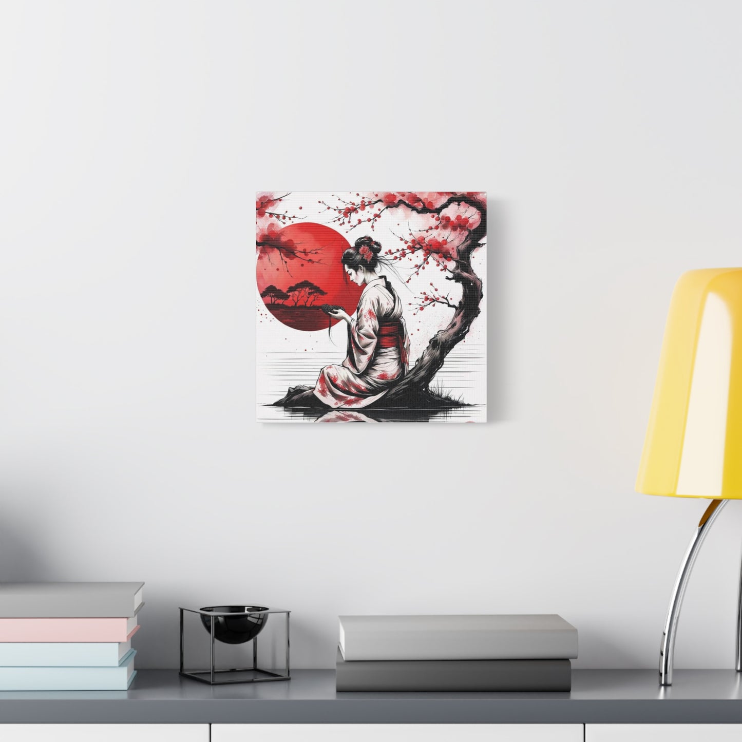 Geisha by the Tree Asian Abstract Art