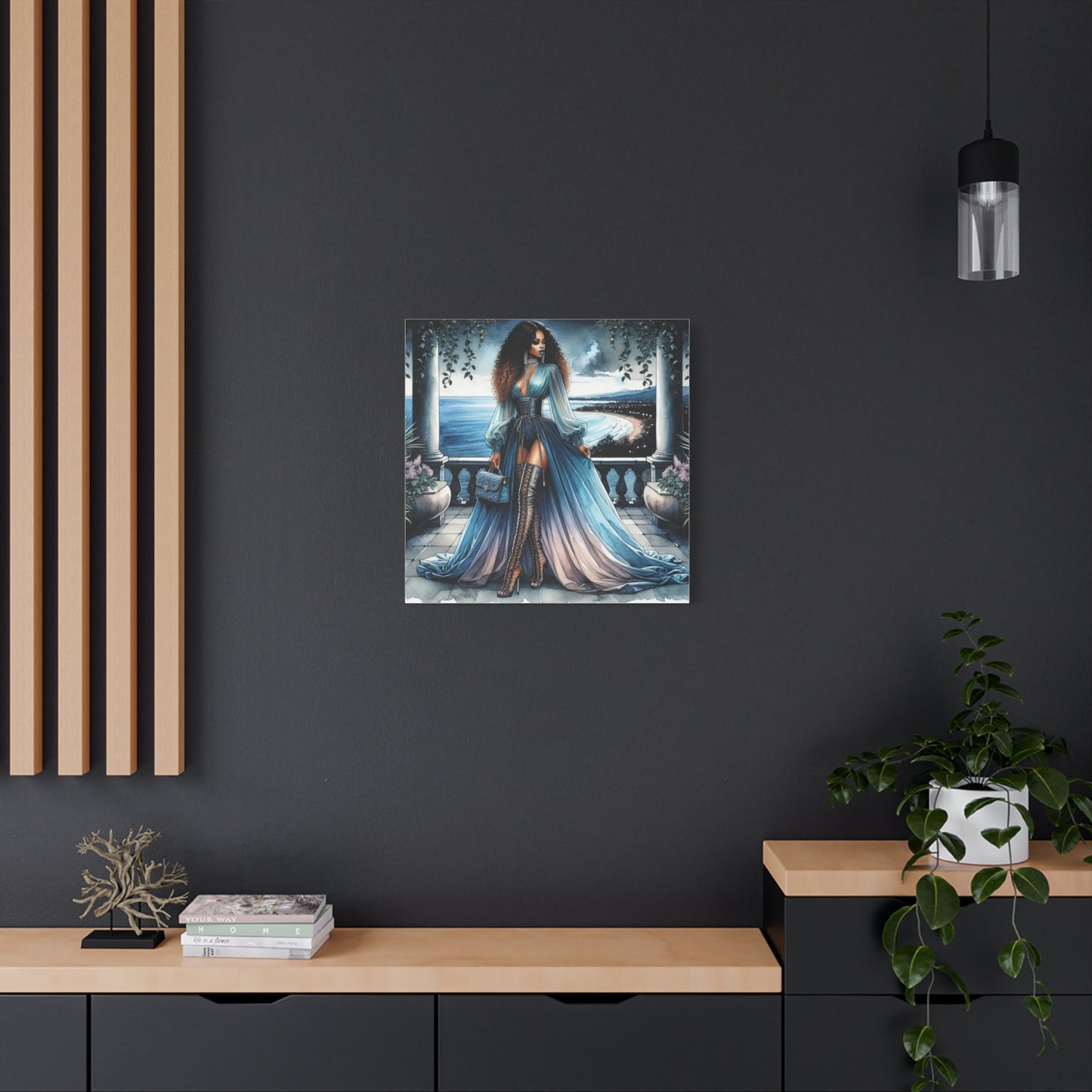 Beautiful Black Woman in Blue Canvas Art