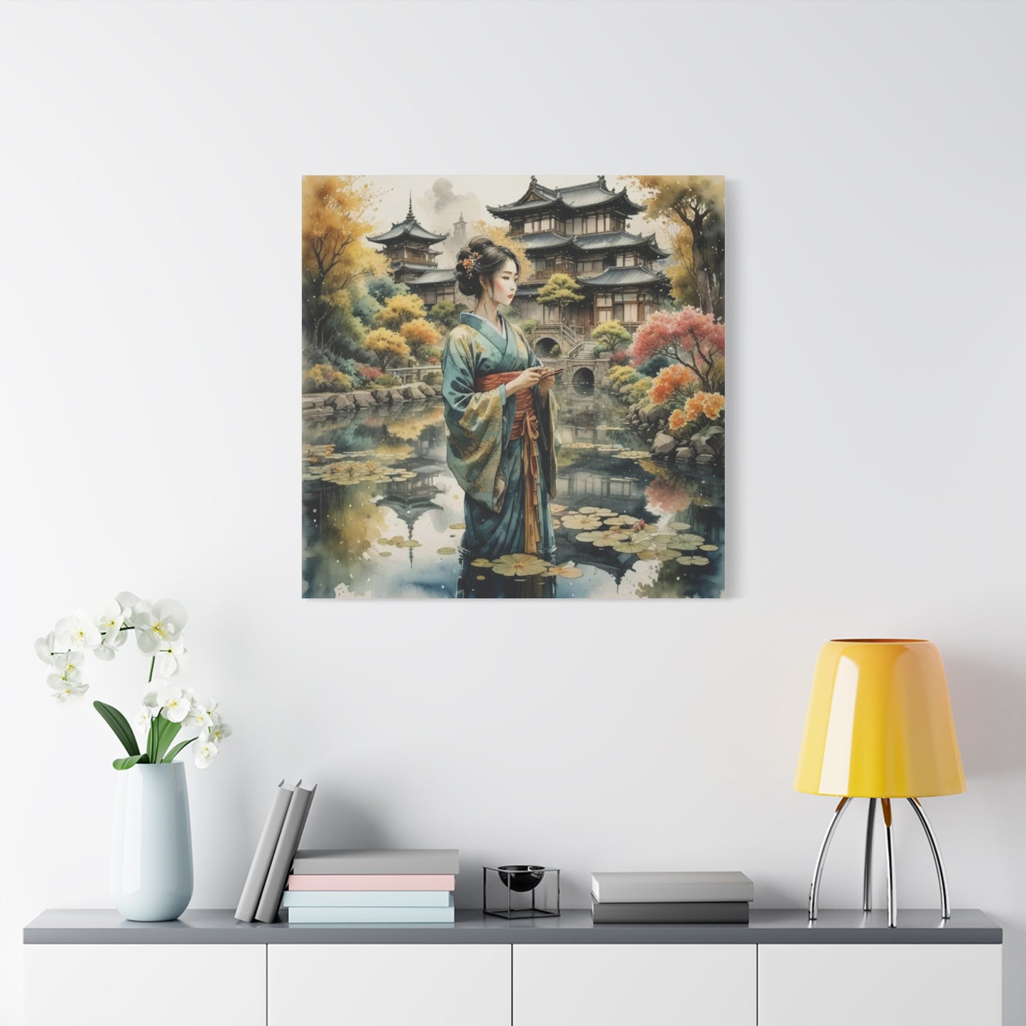 Geisha in the Pond Asian Abstract Art