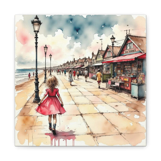 Girl in a Pink Dress Beach Front View Abstract Art