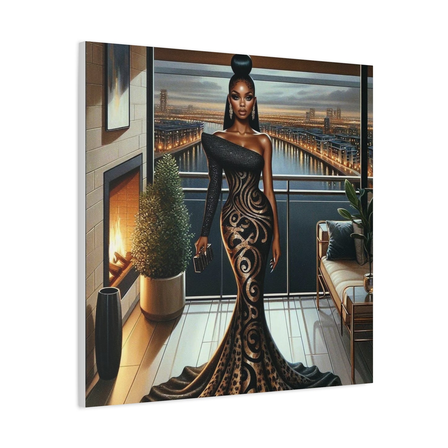 Elegant Woman Black Canvas Art