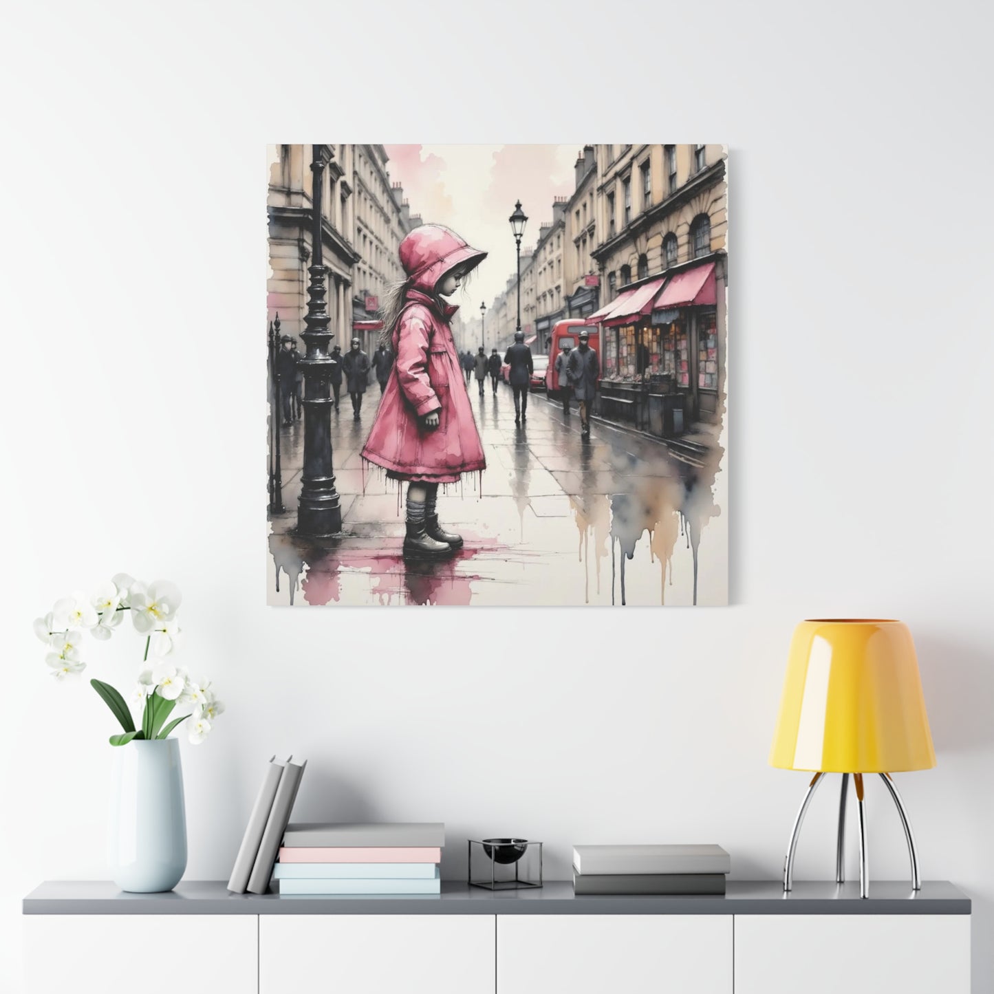 Girl in a Pink Raincoat Abstract Art
