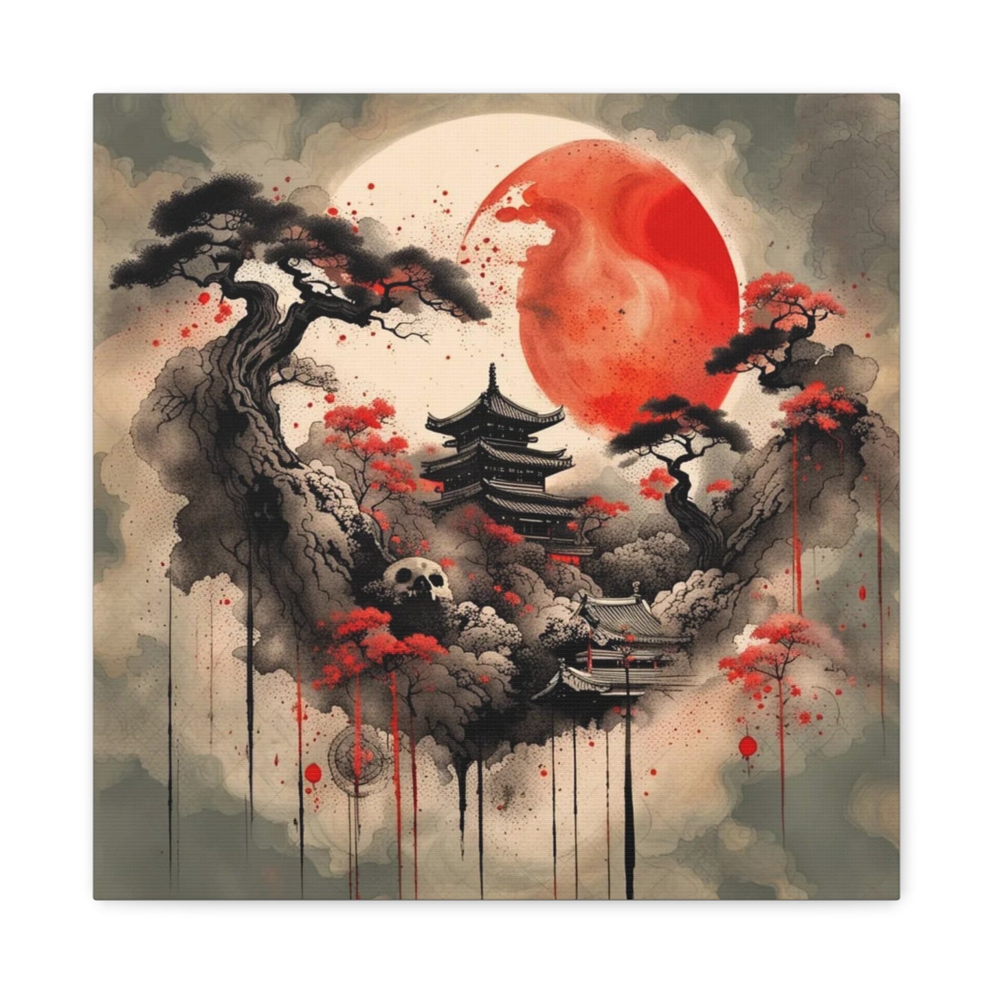Red Moon Asian Abstract Art