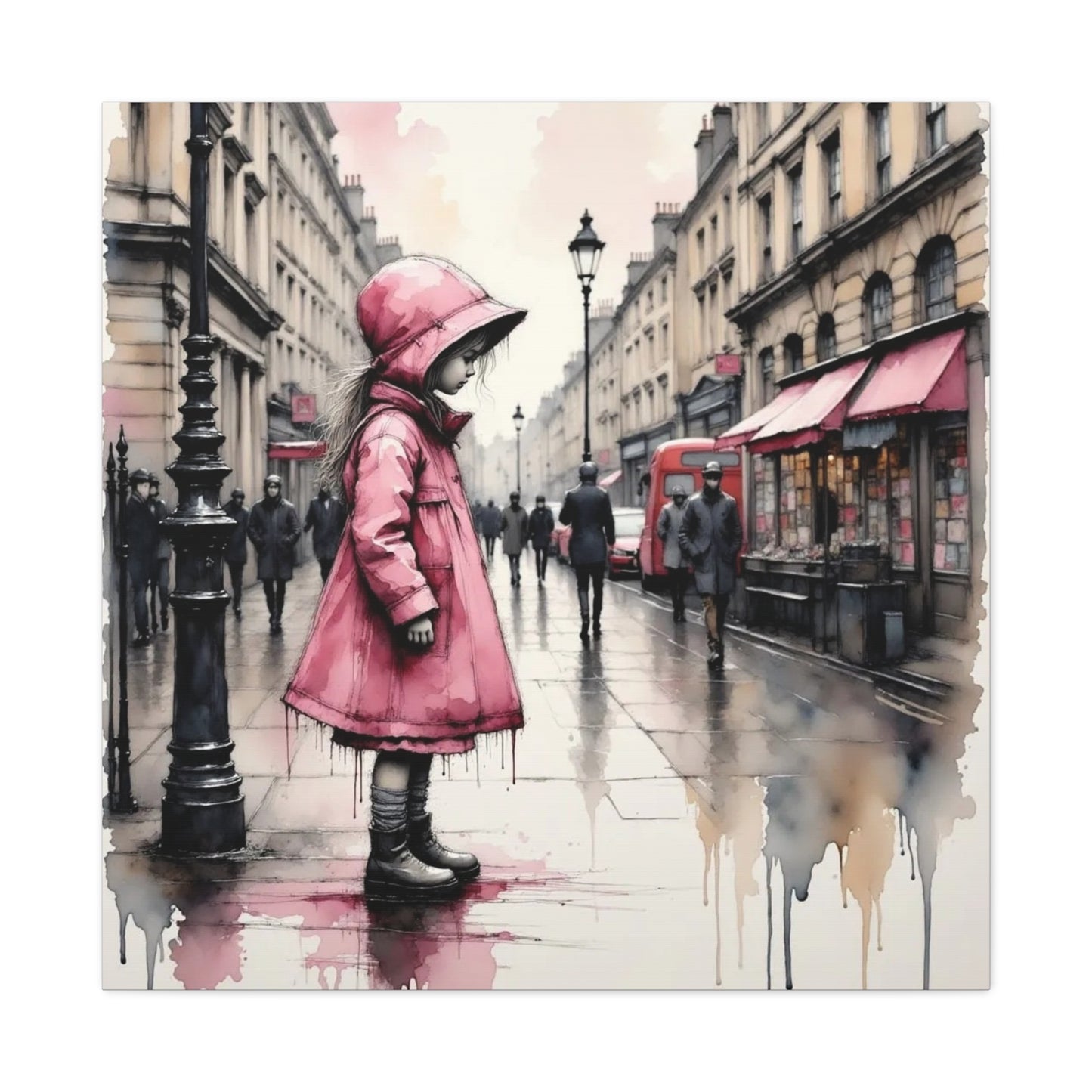Girl in a Pink Raincoat Abstract Art