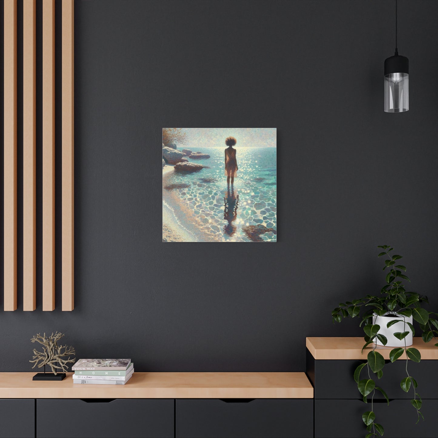 Beautiful Black Woman at the Beach Canvas Art