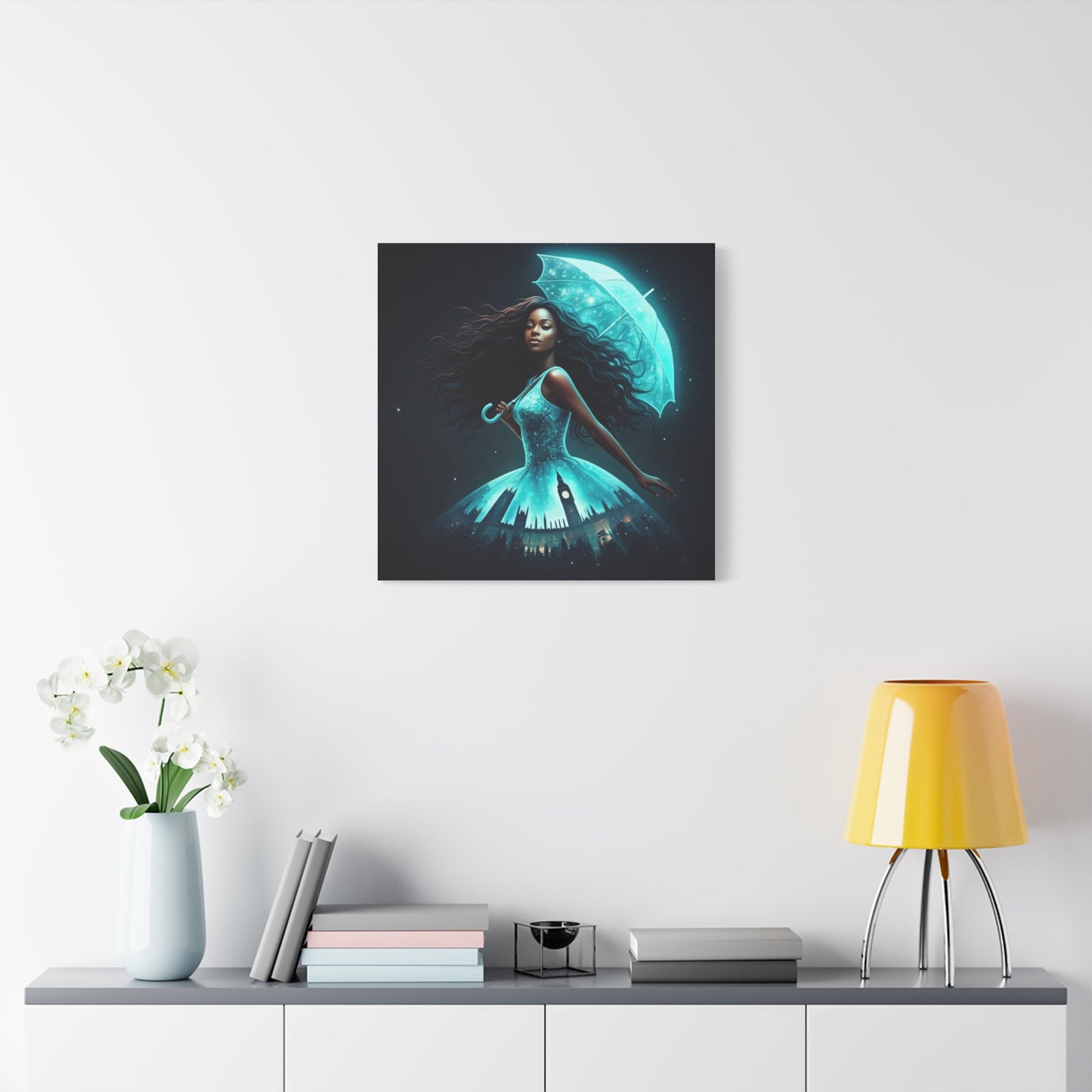 Beautiful Black Woman w Umbrella Canvas Art