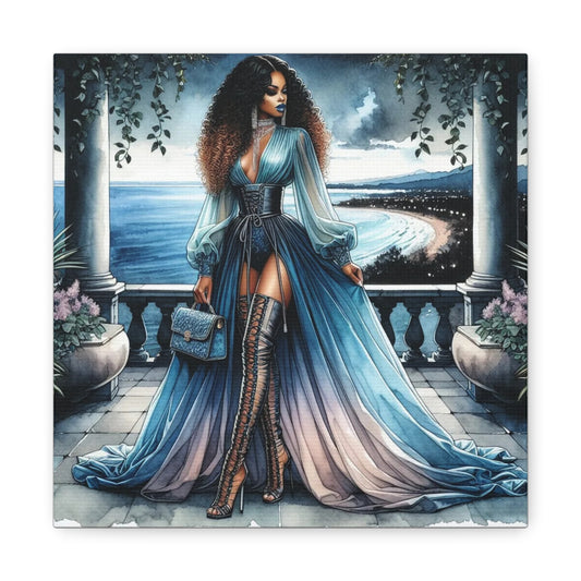 Beautiful Black Woman in Blue Canvas Art