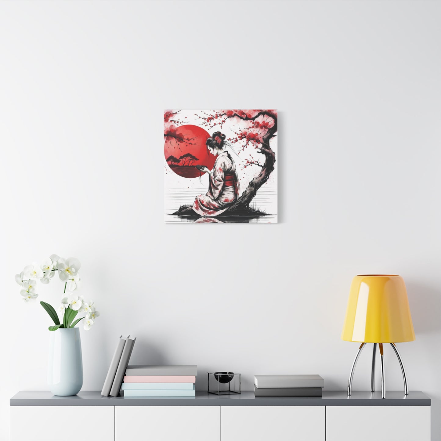 Geisha by the Tree Asian Abstract Art