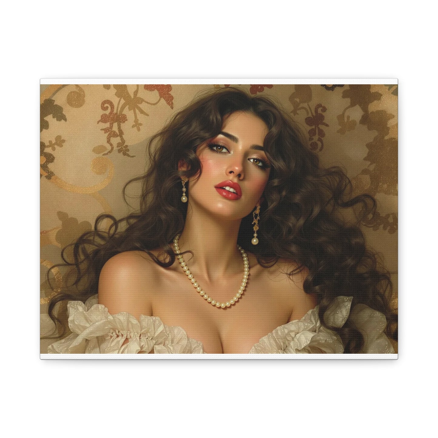 Canvas Print - Brunette Woman With Pearls