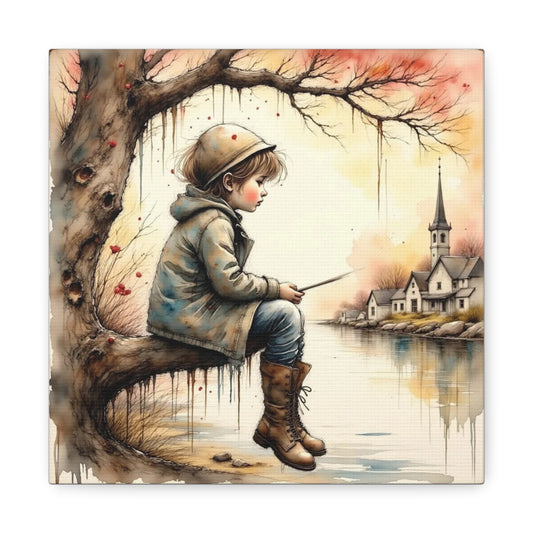 Boy Fishing in the Fall Abstract Art