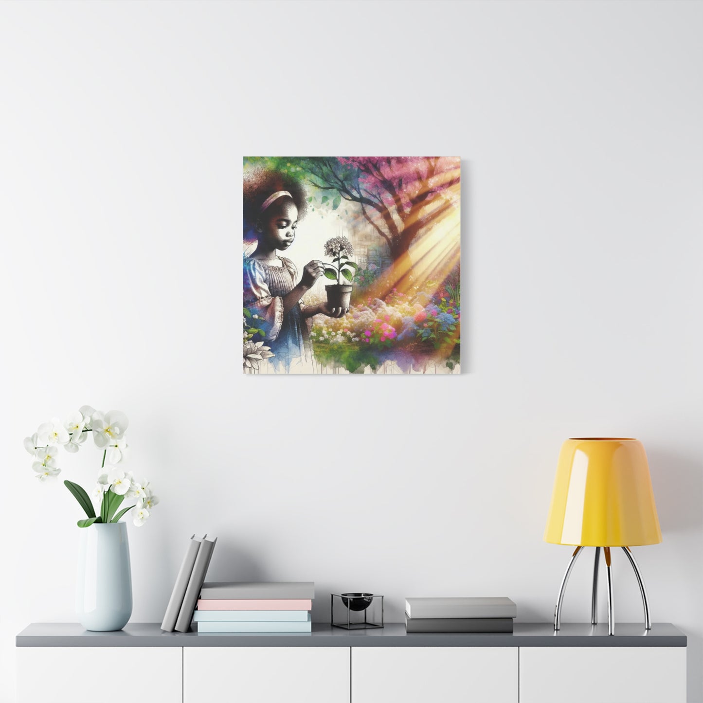 Black Child in Garden Canvas Art