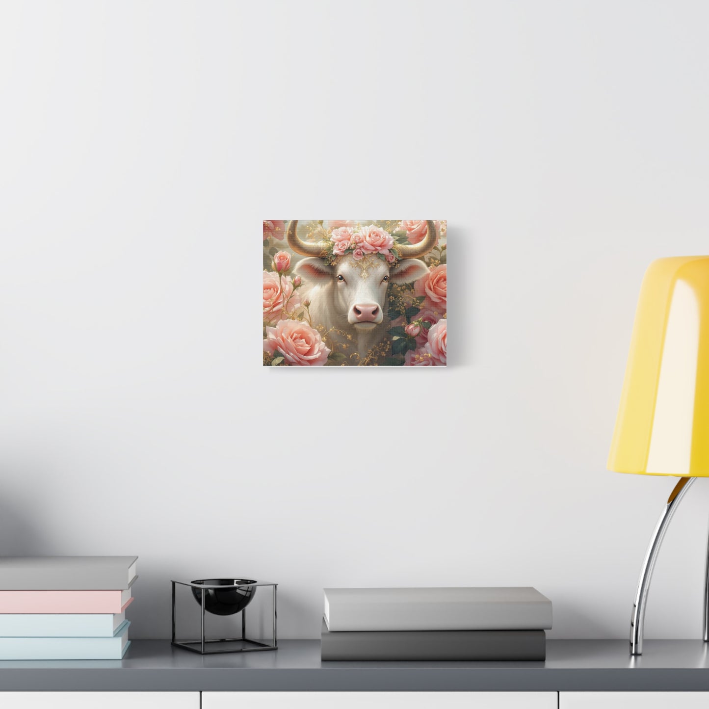 Canvas Print - Pink Rose Cow Picture