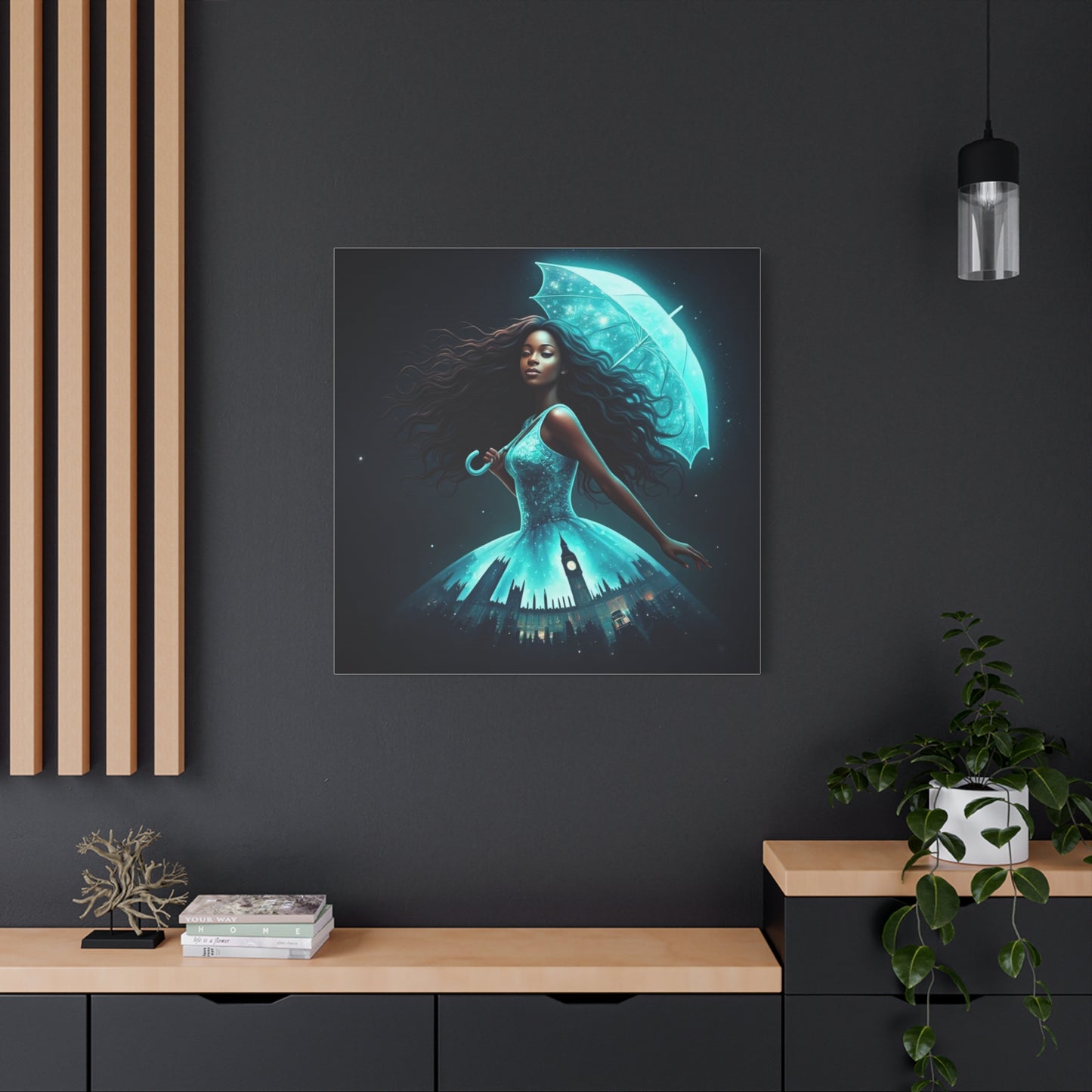 Beautiful Black Woman w Umbrella Canvas Art