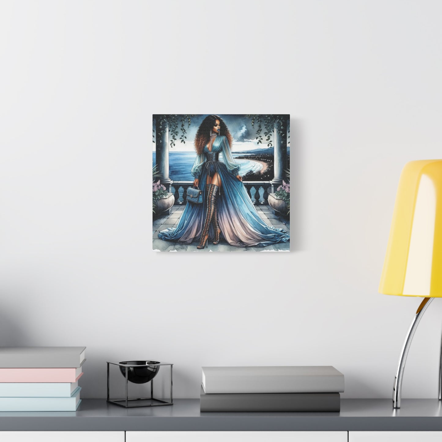 Beautiful Black Woman in Blue Canvas Art