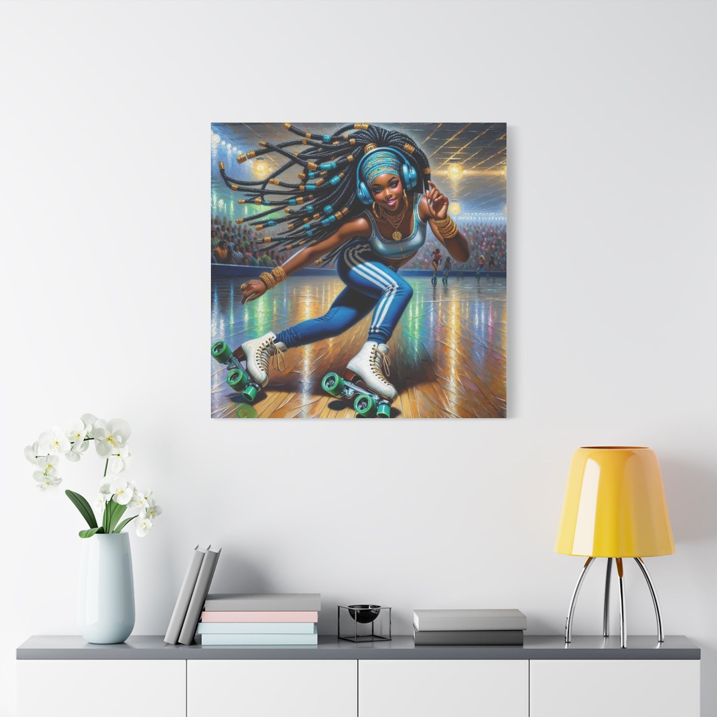 Beautiful Black Woman Roller Skating Canvas Art