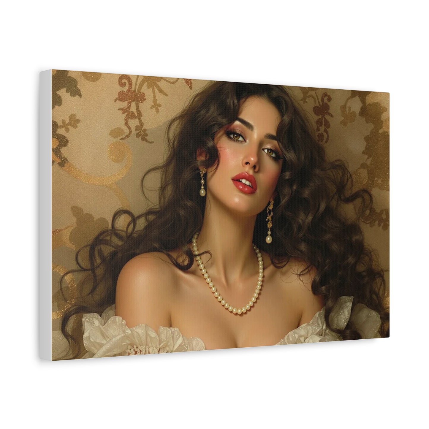 Canvas Print - Brunette Woman With Pearls