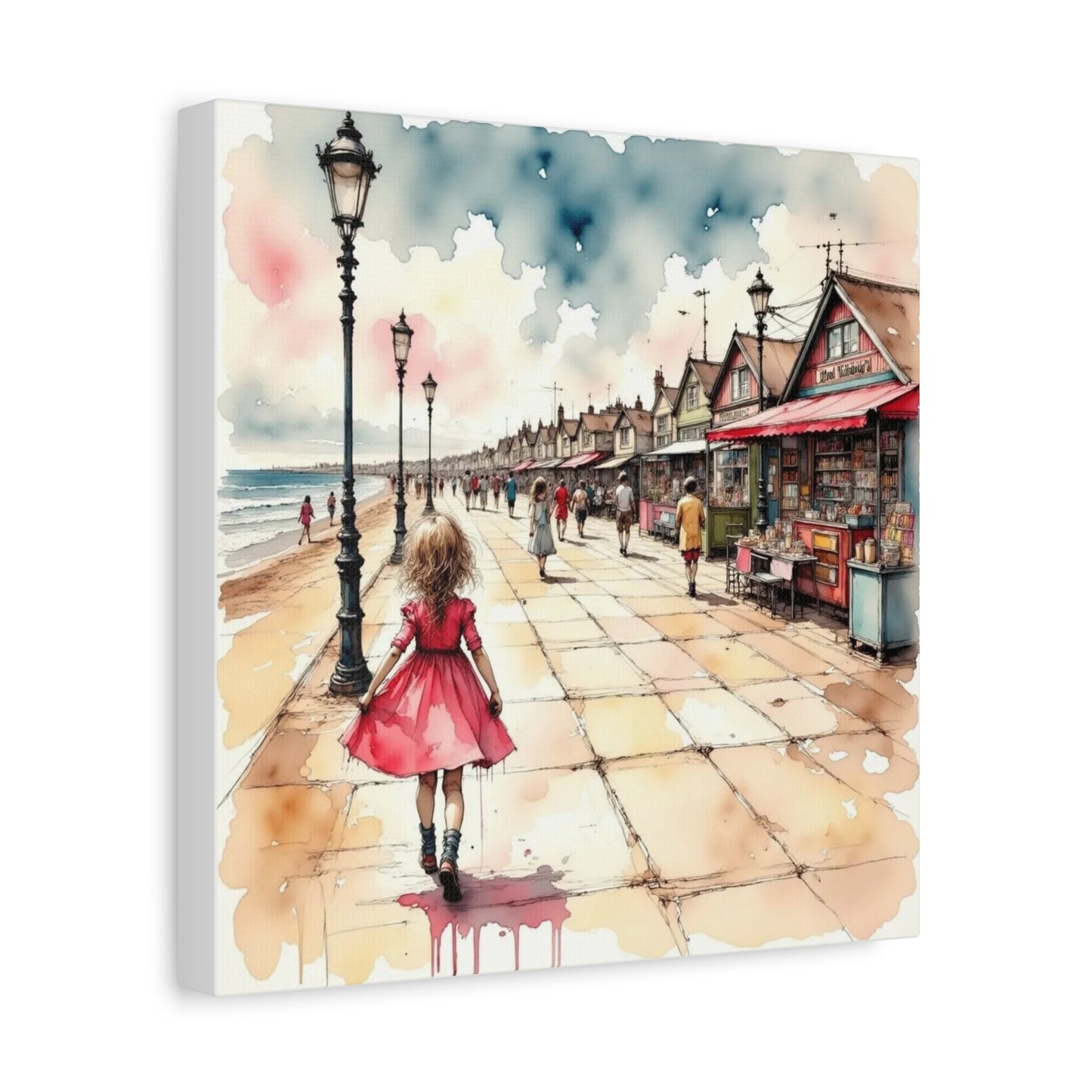 Girl in a Pink Dress Beach Front View Abstract Art