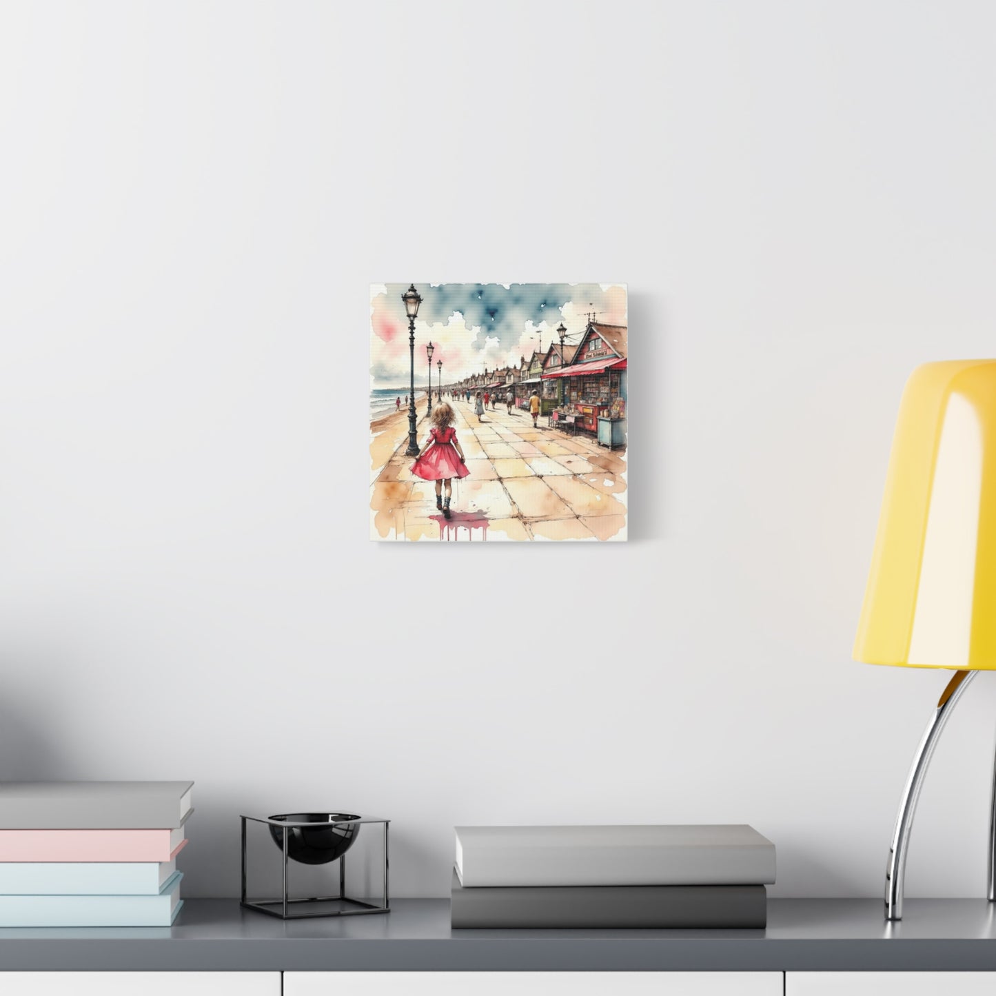 Little Girl in a Pink Dress Beach Front View Abstract Art
