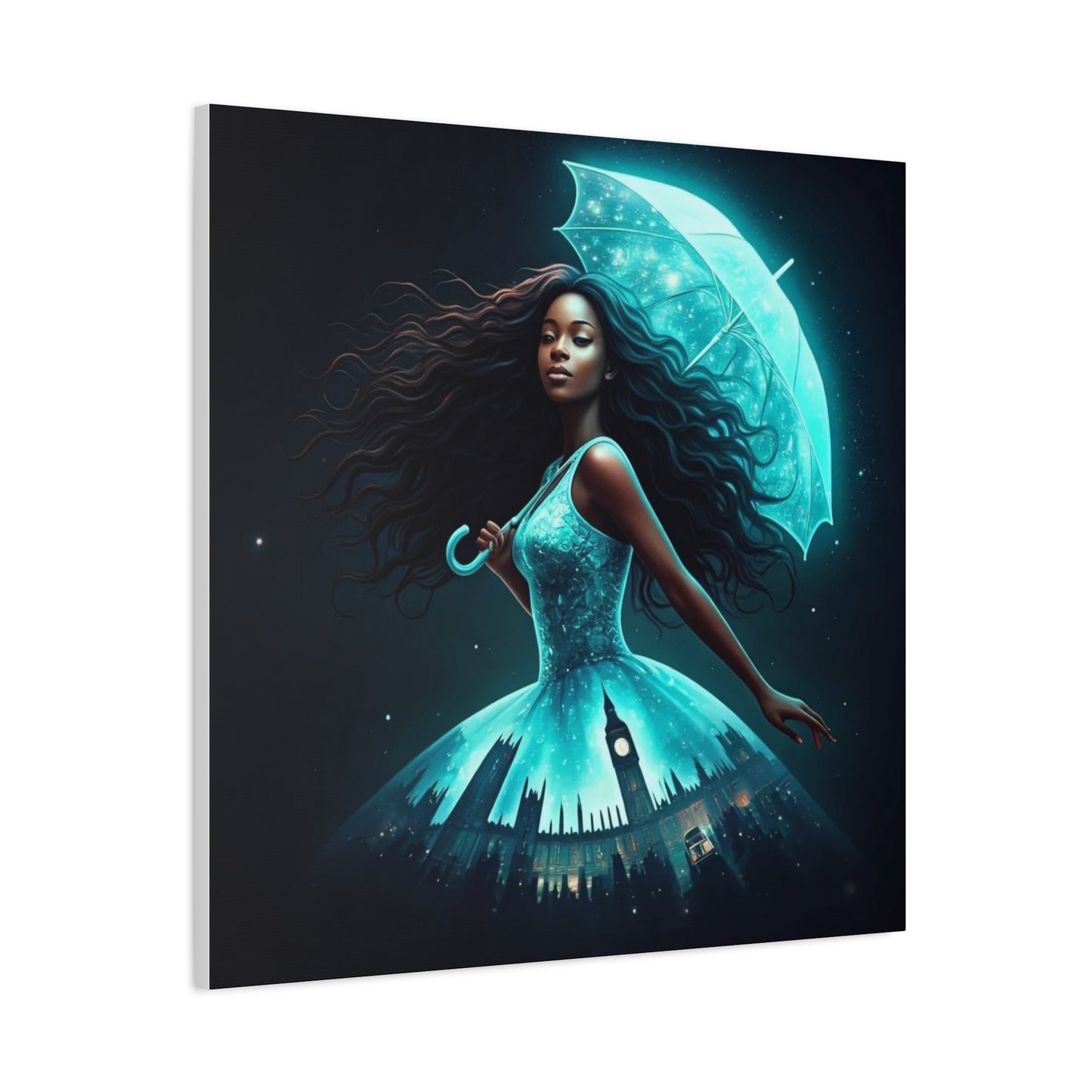 Beautiful Black Woman w Umbrella Canvas Art