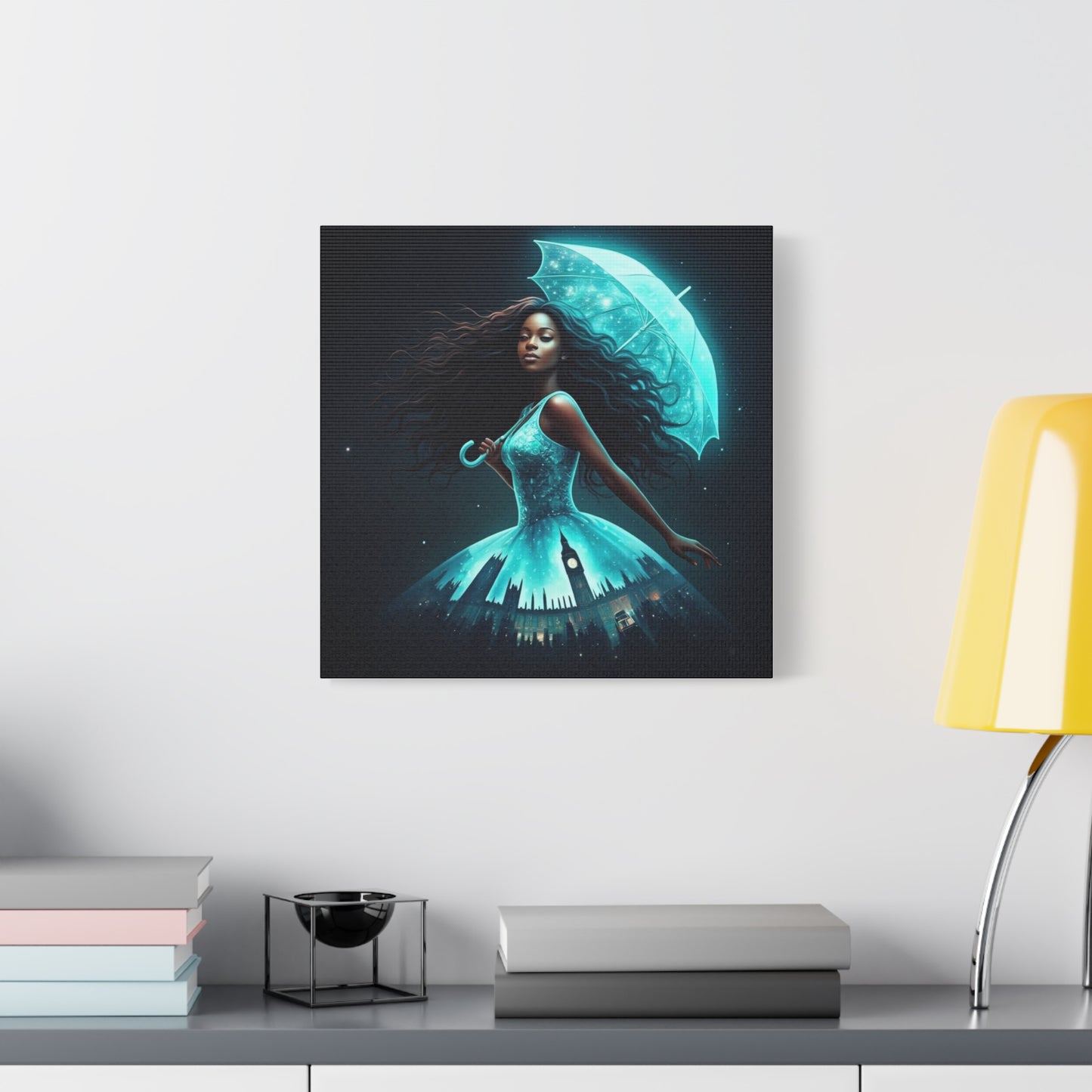 Beautiful Black Woman w Umbrella Canvas Art