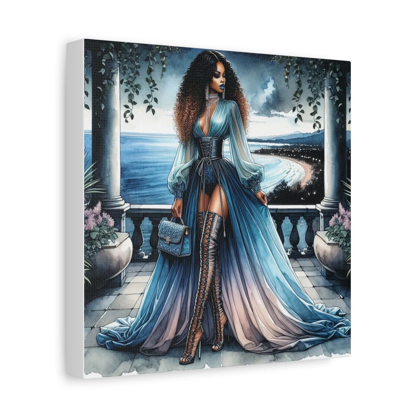 Beautiful Black Woman in Blue Canvas Art