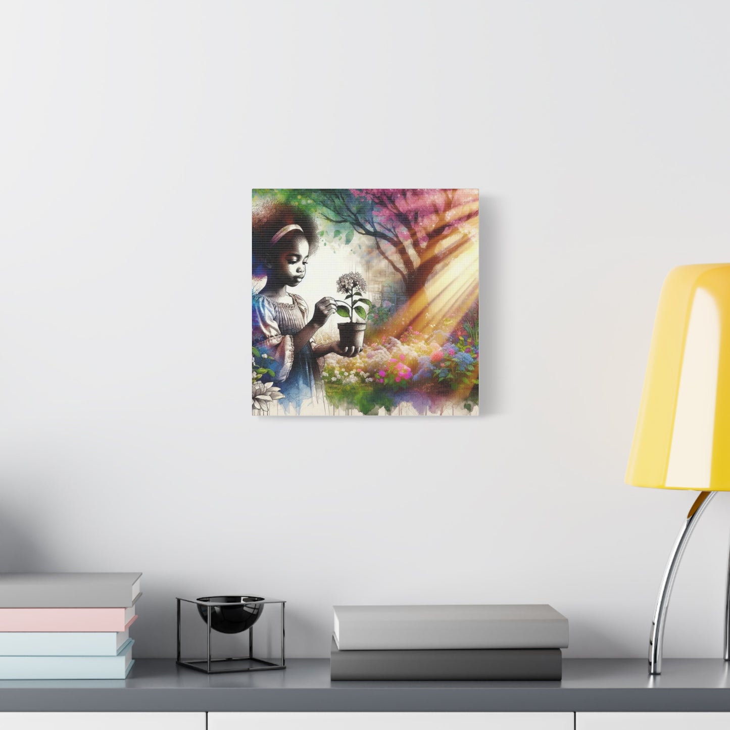 Black Child in Garden Canvas Art